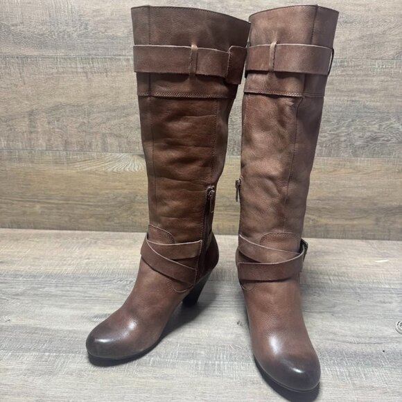 Arturo Chiang Velma Cognac Brown Leather Knee High Boots Women's Size 7.5 - Picture 1 of 7